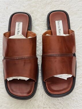 Paolo De Marco Handmade Brown Leather Slide Sandals size 14 M